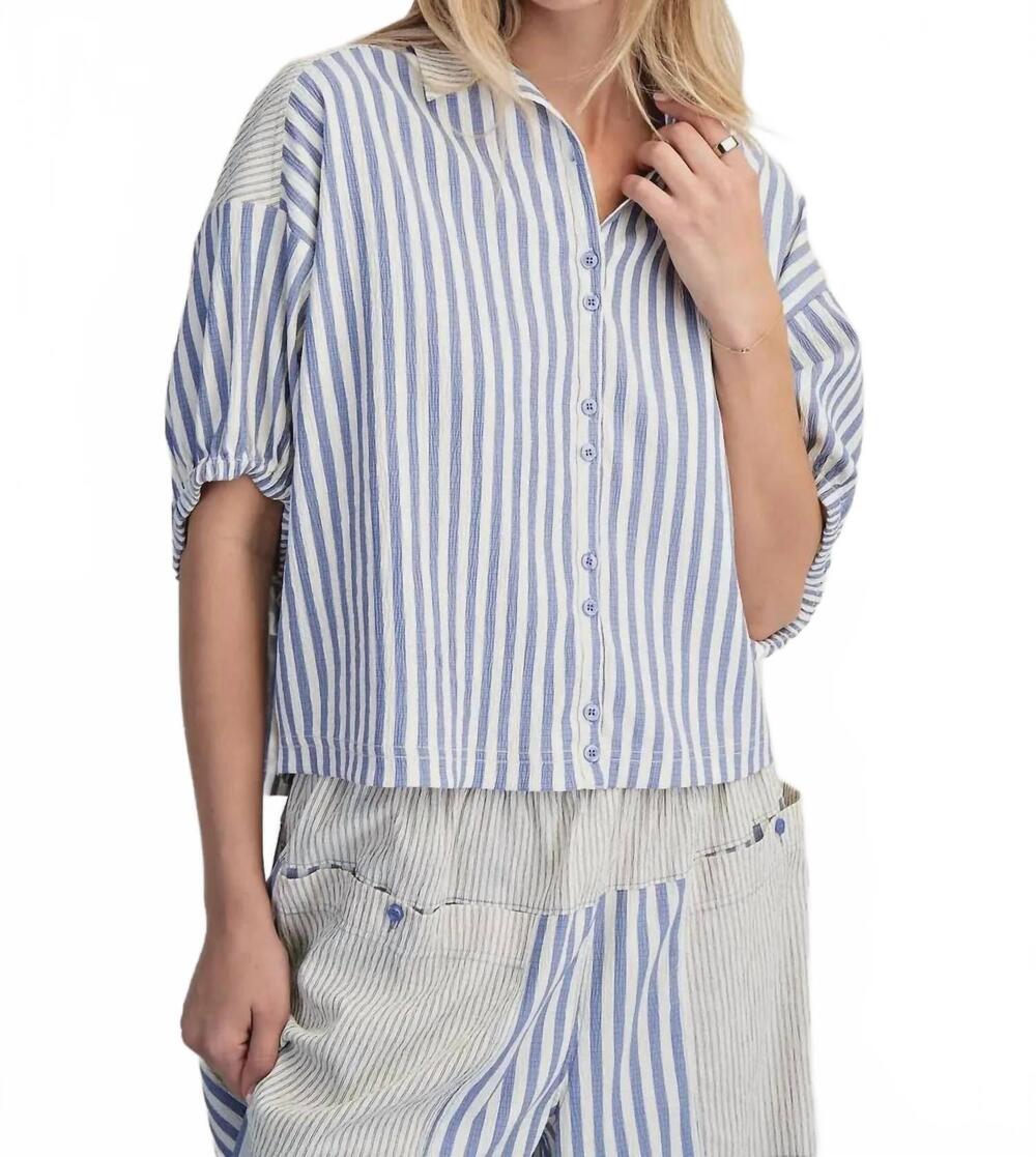 NEW COTIERRA boxy striped button down shirt in blue